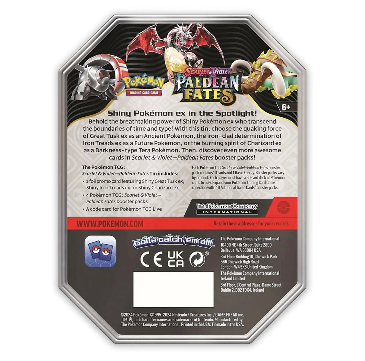 Scarlet & Violet 4.5 Paldean Fates Tin Charizard Pokemon Trading Cards