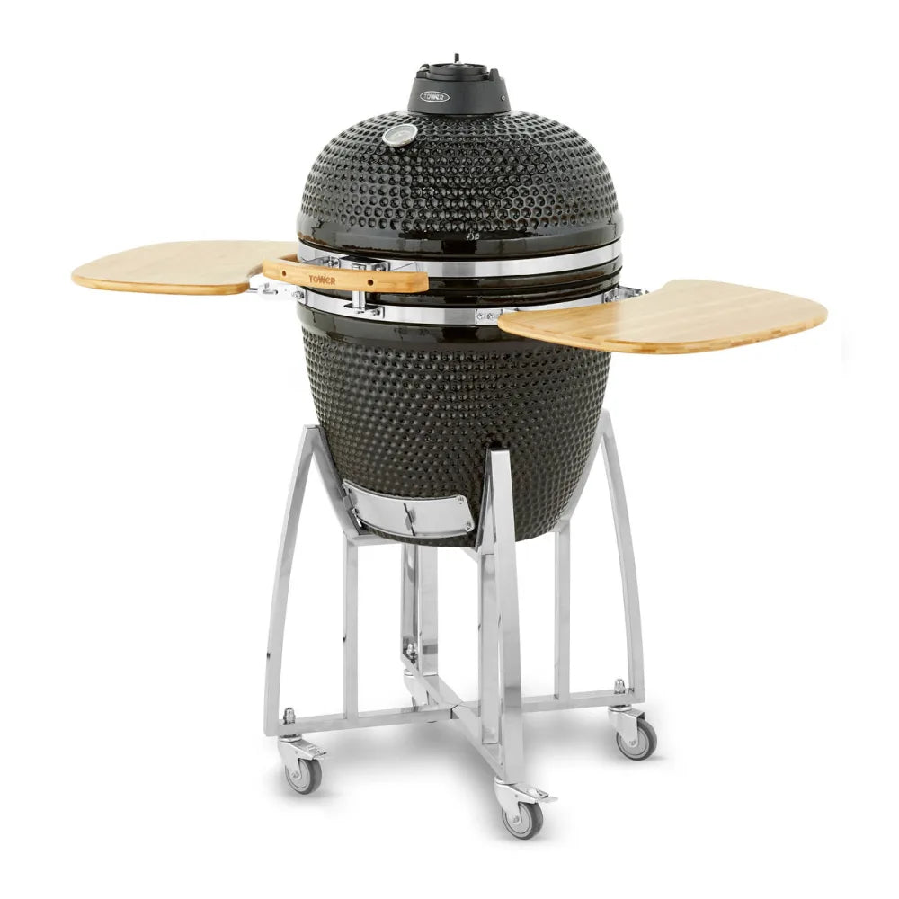 Tower Kamado XL Ceramic Charcoal BBQ with Collapsible Wooden Shelves T978532