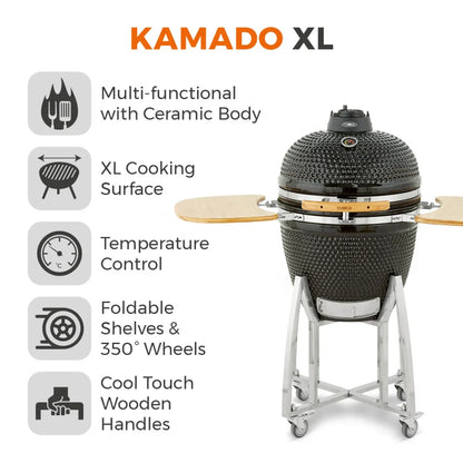 Tower Kamado XL Ceramic Charcoal BBQ with Collapsible Wooden Shelves T978532