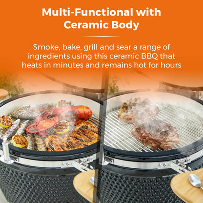 Tower Kamado XL Ceramic Charcoal BBQ with Collapsible Wooden Shelves T978532
