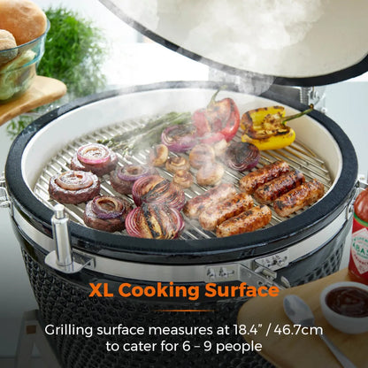 Tower Kamado XL Ceramic Charcoal BBQ with Collapsible Wooden Shelves T978532