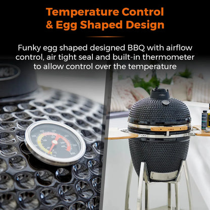 Tower Kamado XL Ceramic Charcoal BBQ with Collapsible Wooden Shelves T978532